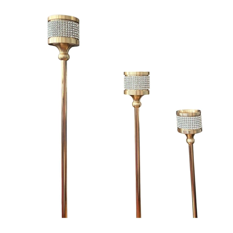 PACK 3 PORTA VELA CANDELABRO SET 3 CANDELABROS DORADO BRILLO - 2