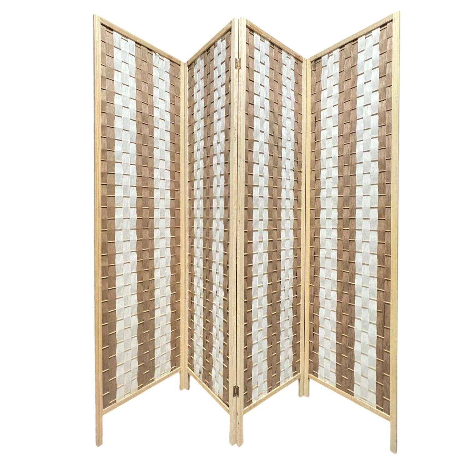 BIOMBO DE MADERA RESISTENTE 4 PANELES TEJIDO 180CMX180CM - 1