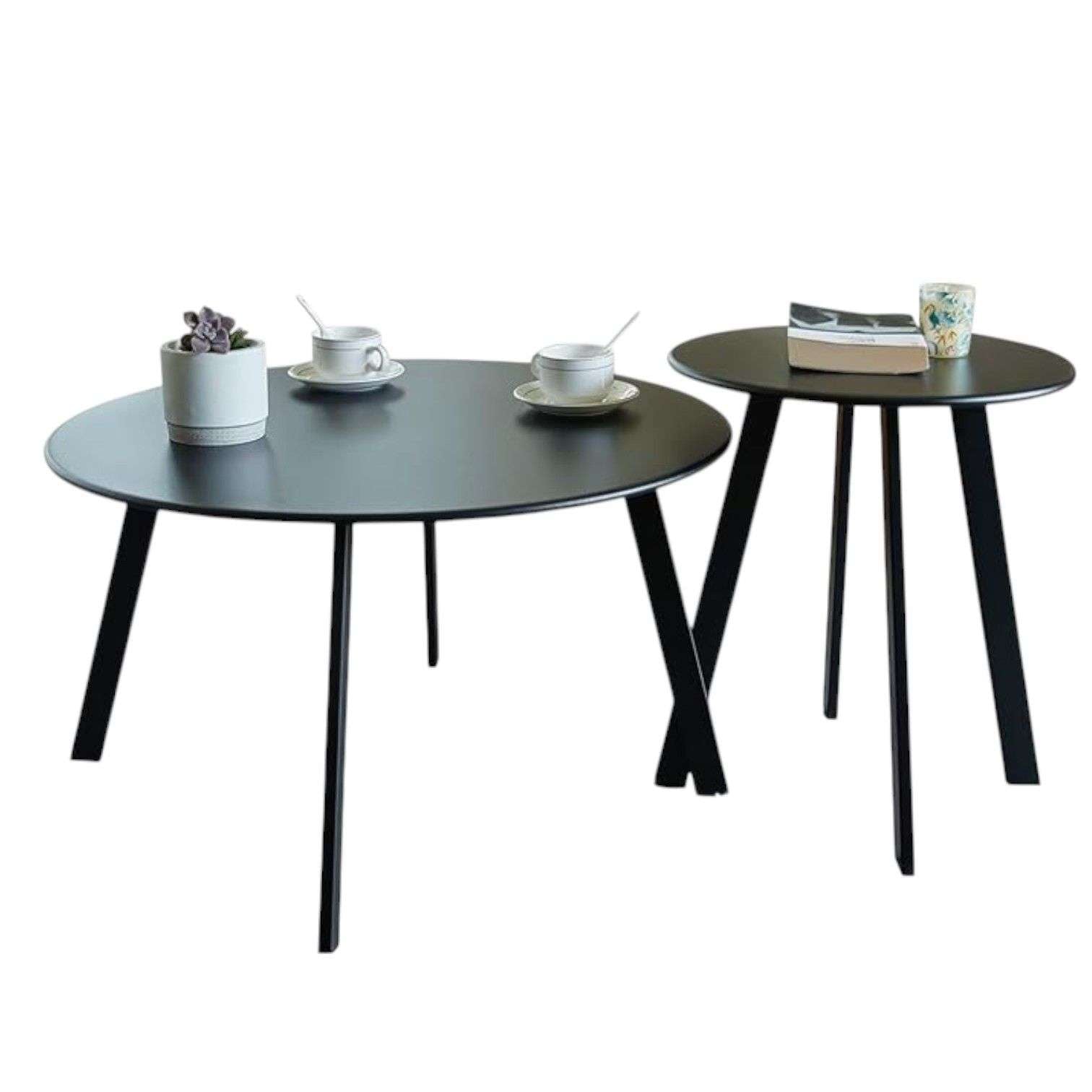 SET 2 MESAS LATERALES CENTRO METAL NEGRA ELEGANTE - 1