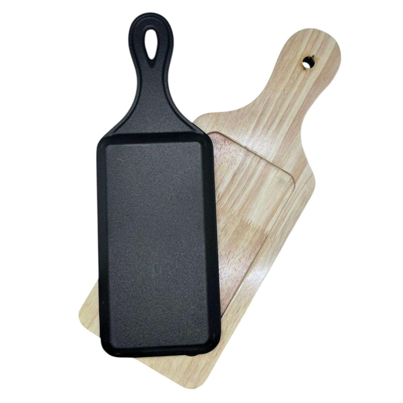 BANDEJA TABLA PLACA PARA CARNES CON BASE BAMBU Y ASA M1 - 1