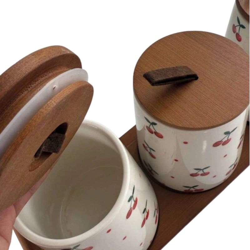 SET 3 FRASCOS HERMETICOS DE CERAMICO CON TAPA CEREZAS - 2