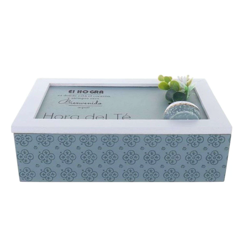 CAJA DE TE  MEDIANA DE MADERA 6 ESPACIOS AZUL - 1
