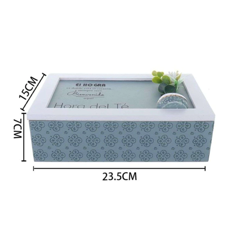 CAJA DE TE  MEDIANA DE MADERA 6 ESPACIOS AZUL - 2
