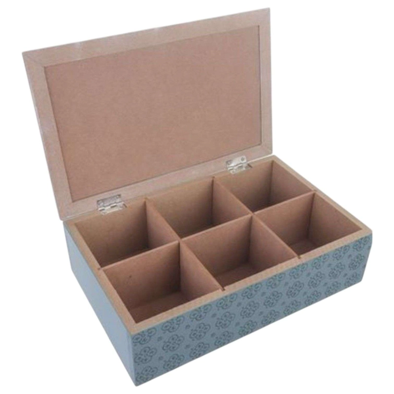 CAJA DE TE  MEDIANA DE MADERA 6 ESPACIOS AZUL - 3