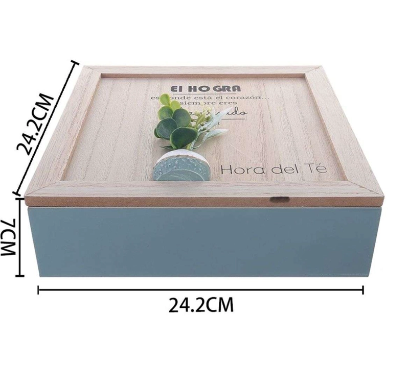 CAJA DE TE  MEDIANA DE MADERA 9 ESPACIOS AZUL - 2