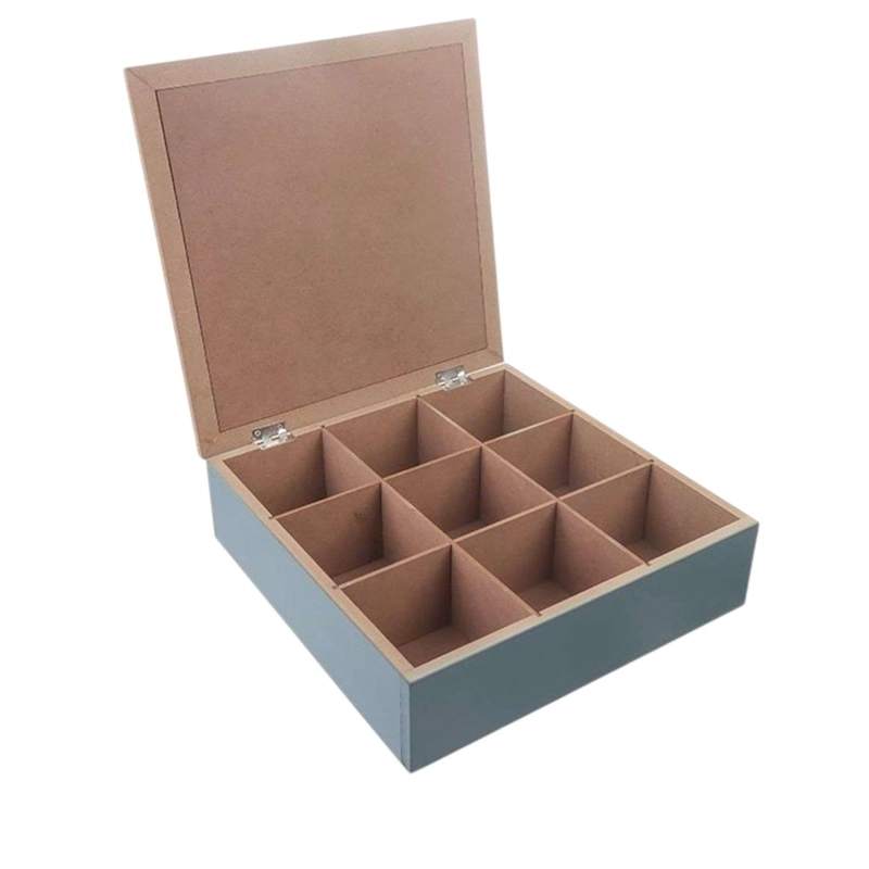 CAJA DE TE  MEDIANA DE MADERA 9 ESPACIOS AZUL - 3