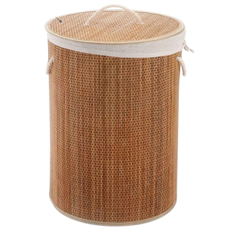CESTO DE ROPA BAMBU CON TAPA MATERIAL RESISTENTE REDONDO - 1