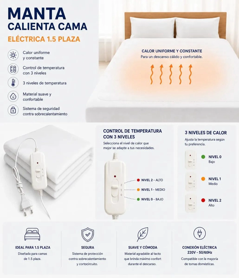 CALIENTA CAMAS ELE CTRICO 1.5 PLAZAS TERMICA - 2