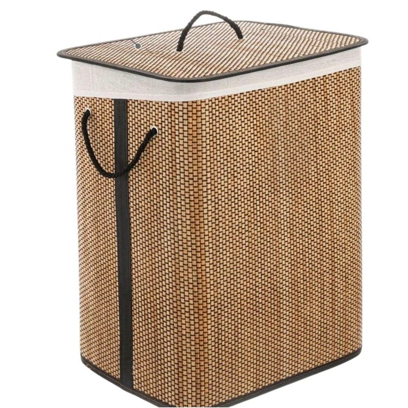 CESTO DE ROPA BAMBU CON TAPA MATERIAL RESISTENTE RECTANGULAR - 1