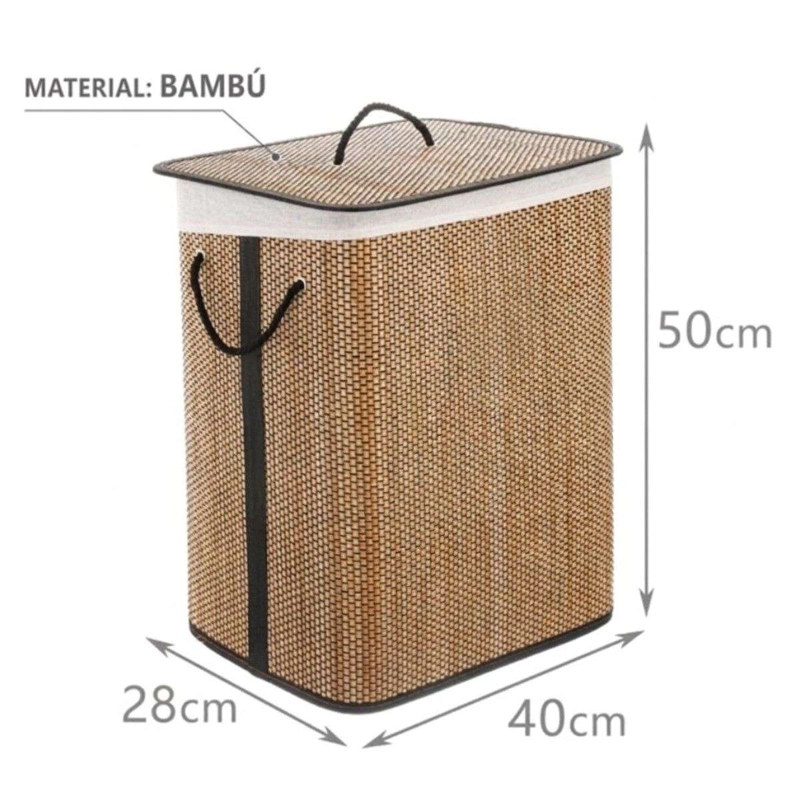 CESTO DE ROPA BAMBU CON TAPA MATERIAL RESISTENTE RECTANGULAR - 2