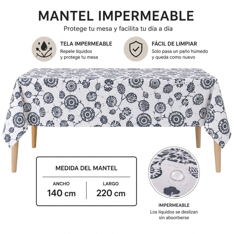 MANTEL IMPERMEABLE MESA CUADRADO DISEÑO FLORAL 140X220CM - 2