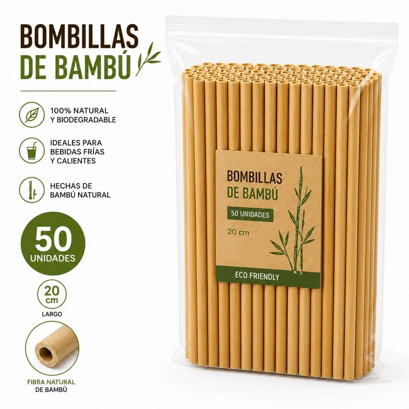 PACK 50 BOMBILLAS DE BAMBU BEIGE REUTILIZABLES 20CM - 2
