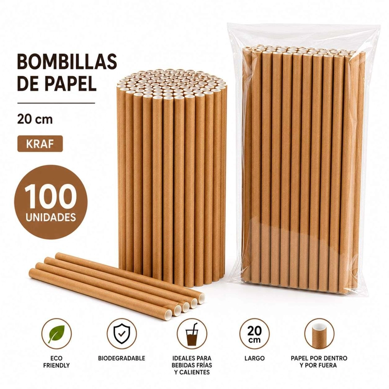 PACK 100 BOMBILLA DE PAPEL KRAFT BEIGE 20CM - 3