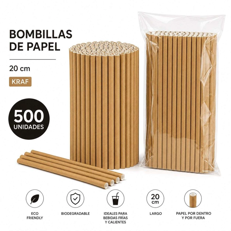 PACK 500 BOMBILLA DE PAPEL KRAFT BEIGE 20CM - 2