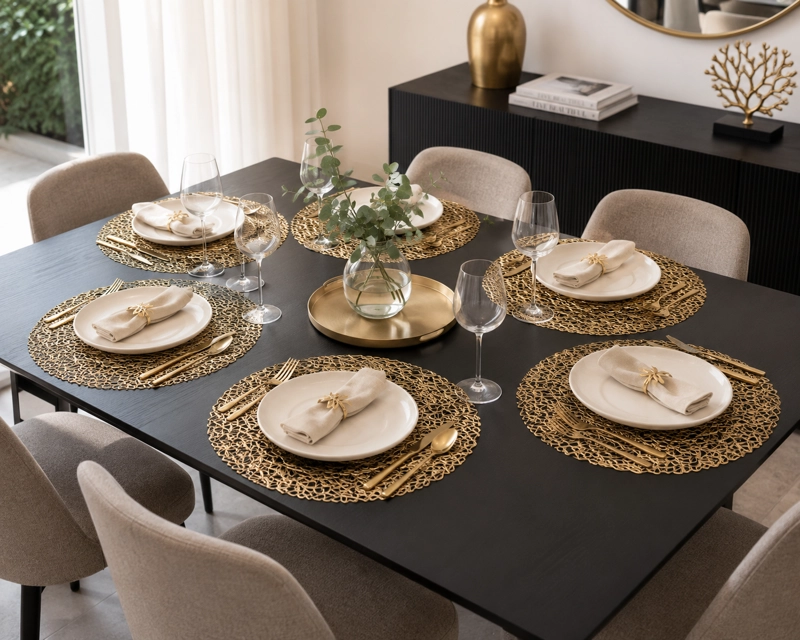 SET 6 INDIVIDUALES DE MESA PACK 6 MODELO SEMILLA DORADO - 3