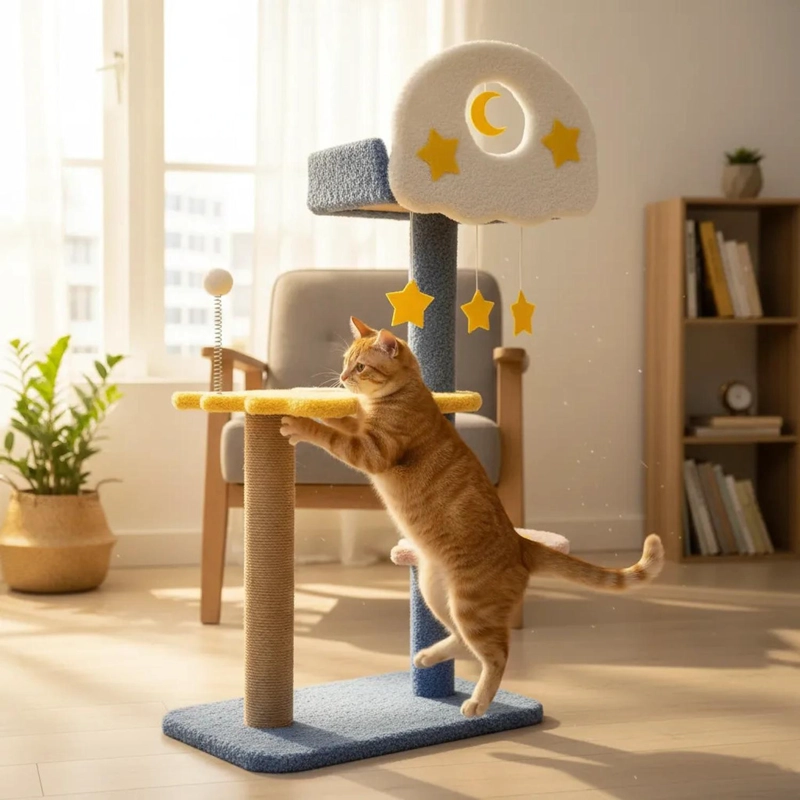 RASCADOR REPISA GATOS TORRE DE 3 PISOS DISEÑO NUBE 80CM AMARILLO - 2