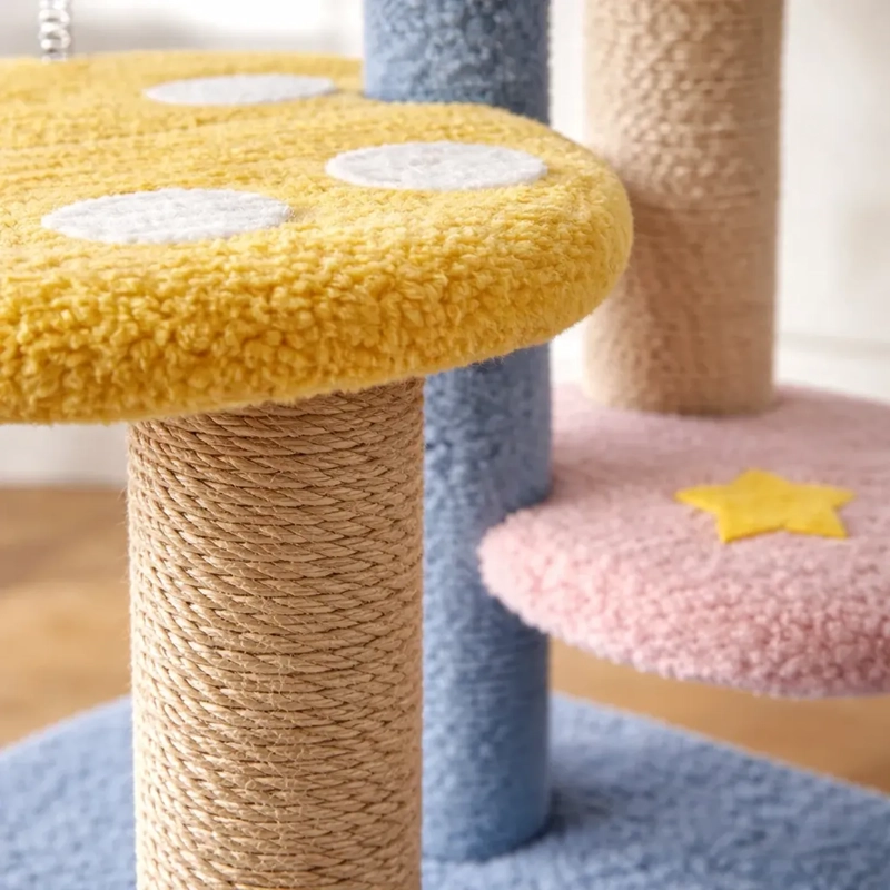 RASCADOR REPISA GATOS TORRE DE 3 PISOS DISEÑO NUBE 80CM AMARILLO - 3
