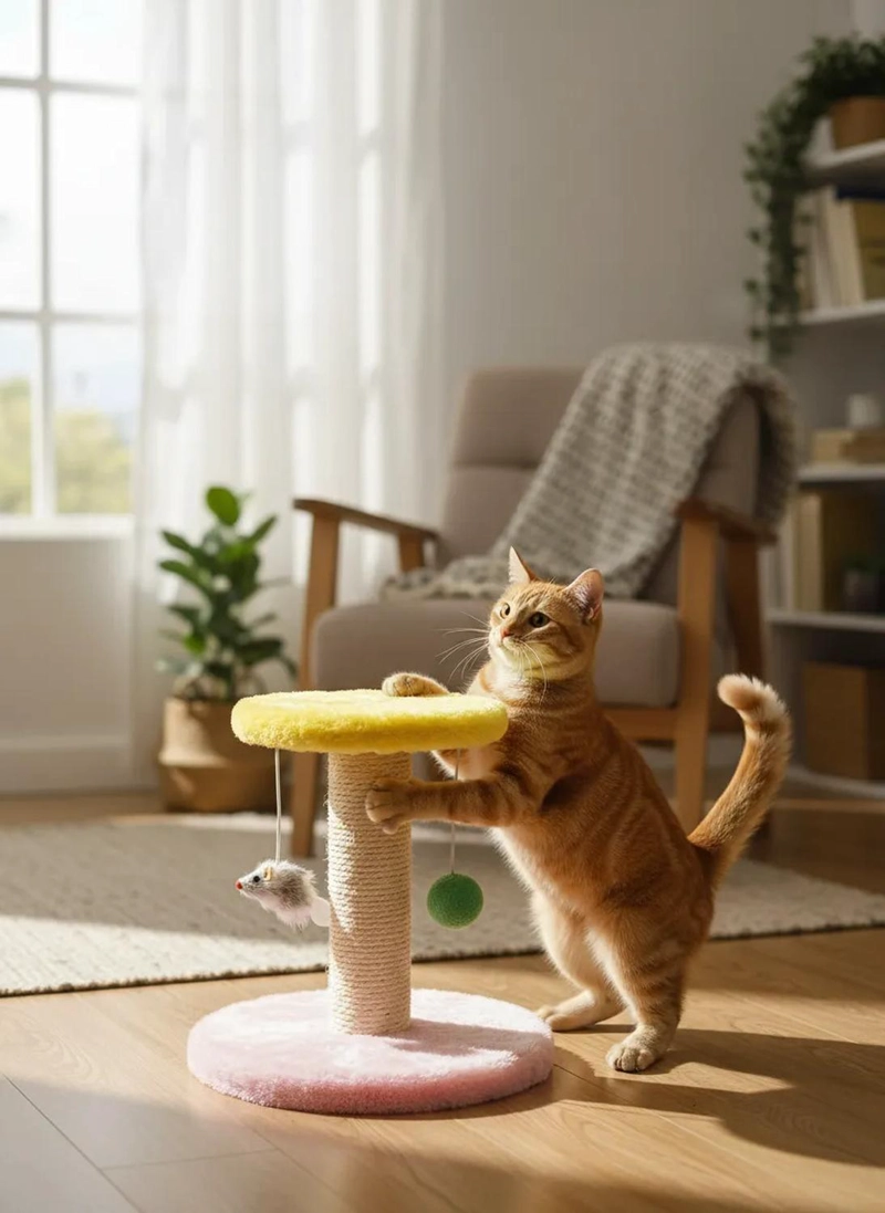 JUGUETE RASCADOR DE GATO INTERACTIVO DE UN PISO 22CM AMARILLO - 1