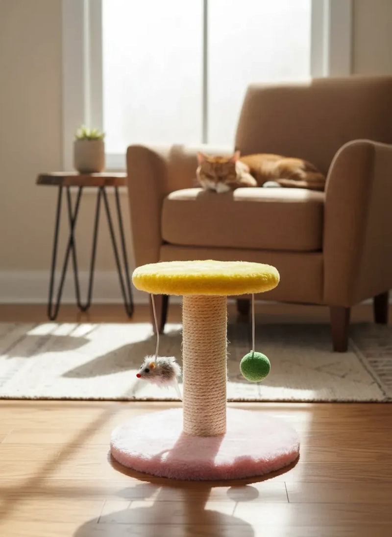 JUGUETE RASCADOR DE GATO INTERACTIVO DE UN PISO 22CM AMARILLO - 3