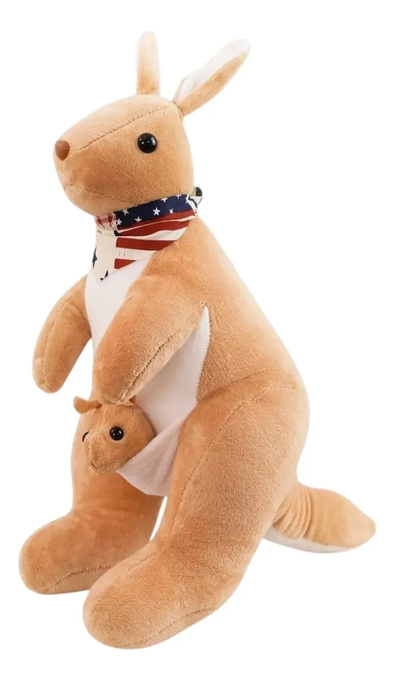 PELUCHE DE CANGURO CON BEBE BUFANDA PELUCHE ANIMALES BEIGE - 1