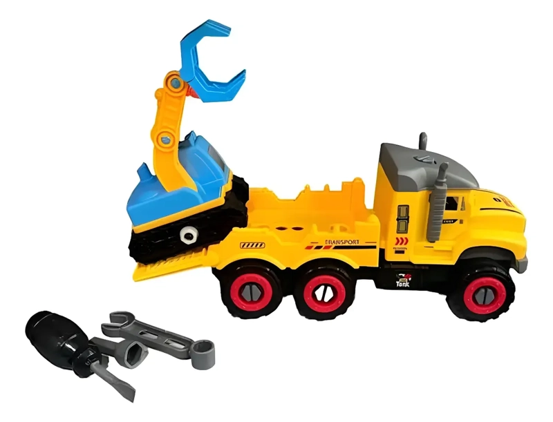 CAMION DE JUGUETE TRACTOR CON HERRAMIENTAS CAMION CARRO LISO AMARILLO - 1