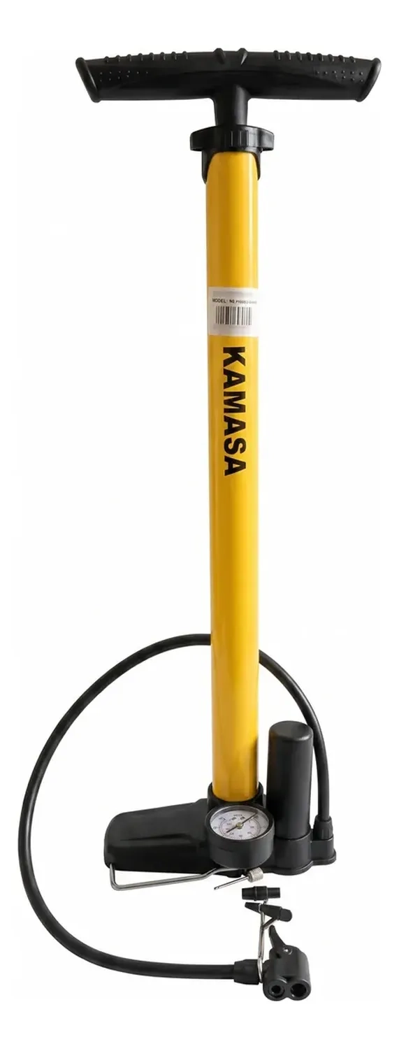 BOMBIN DE PIE PROFESIONAL MULTIUSO BICICLETA BALONES LLANTAS AMARILLO - 1