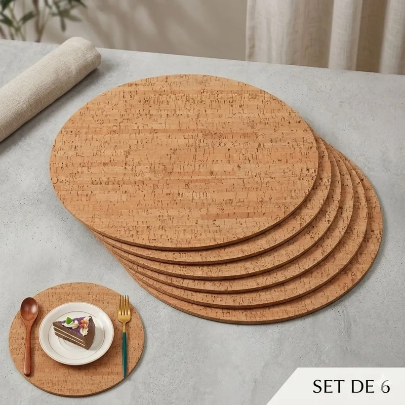SET 6 INDIVIDUALES DE MESA PACK 6 REDONDO MADERA MARRON - 3