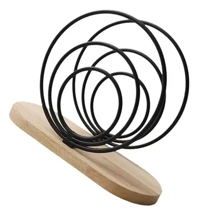 SERVILLETERO PAÑUELO PORTA SERVILLETAS METAL MADERA CIRCULOS NEGRO - 1