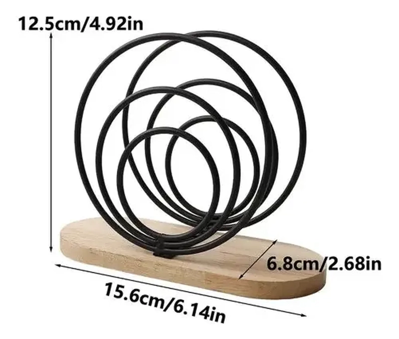 SERVILLETERO PAÑUELO PORTA SERVILLETAS METAL MADERA CIRCULOS NEGRO - 2