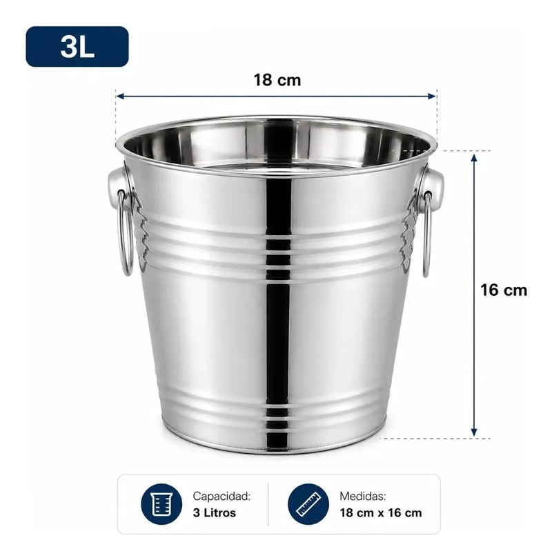 HIELERA DE ALUMINIO BALDE CERVEZAS COCINA 3LTS PLATEADO - 4