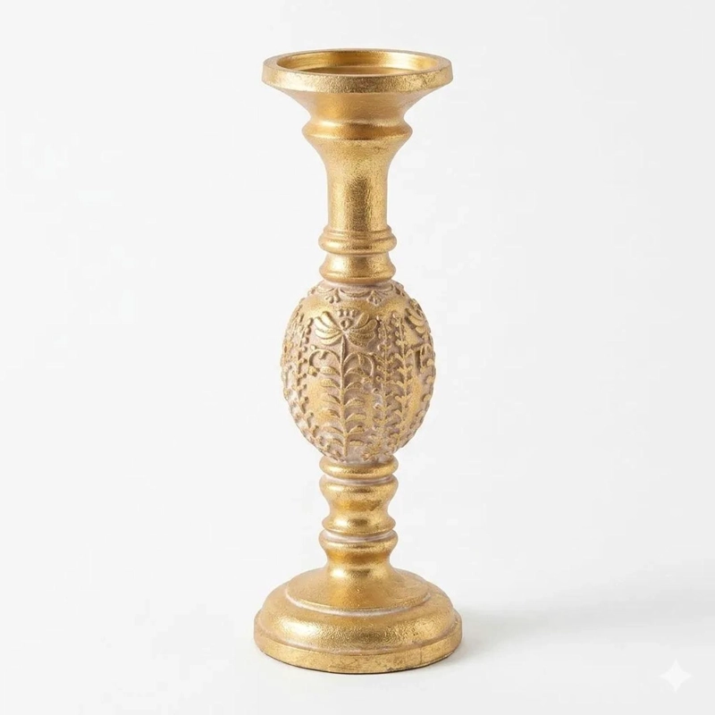 PORTA VELA CANDELABRO DECORATIVO ELEGANTE DORADO FLOR 30CM DORADO - 1