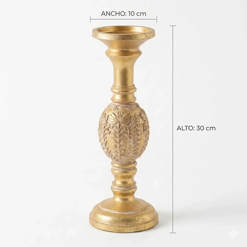 PORTA VELA CANDELABRO DECORATIVO ELEGANTE DORADO FLOR 30CM DORADO - 2