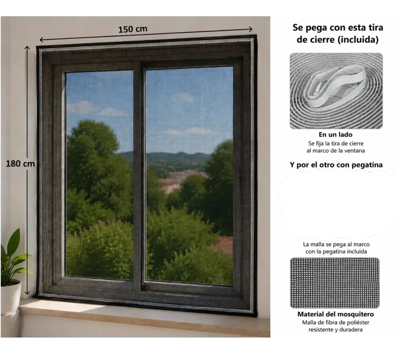 MALLA MOSQUITERA CORTINA CON CIERRE DE IMAN 150X180CM NEGRO - 2