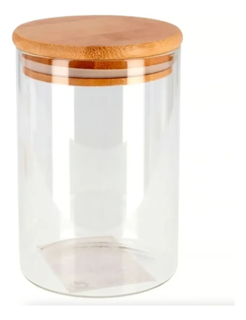 FRASCO CONSERVERO ENVASE DE VIDRIO CONTENEDOR TAPA MADERA MARRON - 1