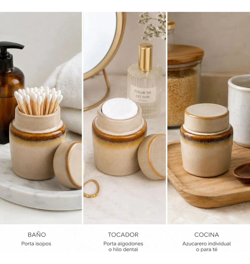 ENVASE CONTENEDOR FRASCO COCINA BAÑO CANISTER CERAMICA BEIGE - 4