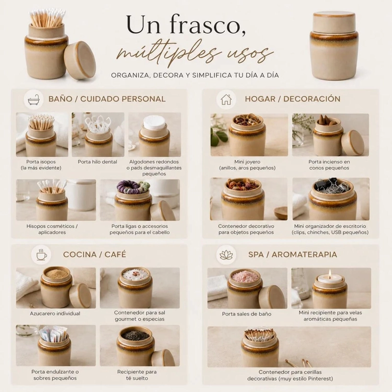 ENVASE CONTENEDOR FRASCO COCINA BAÑO CANISTER CERAMICA BEIGE - 5