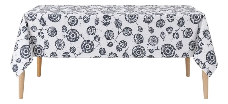 MANTEL IMPERMEABLE MESA CUADRADO DISEÑO FLORAL 140X220CM GRIS - 1