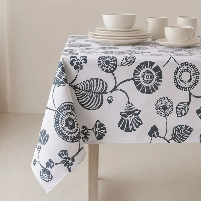 MANTEL IMPERMEABLE MESA CUADRADO DISEÑO FLORAL 140X220CM GRIS - 3