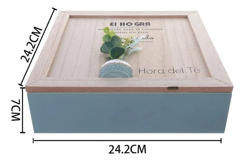 CAJA DE TE  MEDIANA DE MADERA 9 ESPACIOS AZUL AZUL CLARO - 3