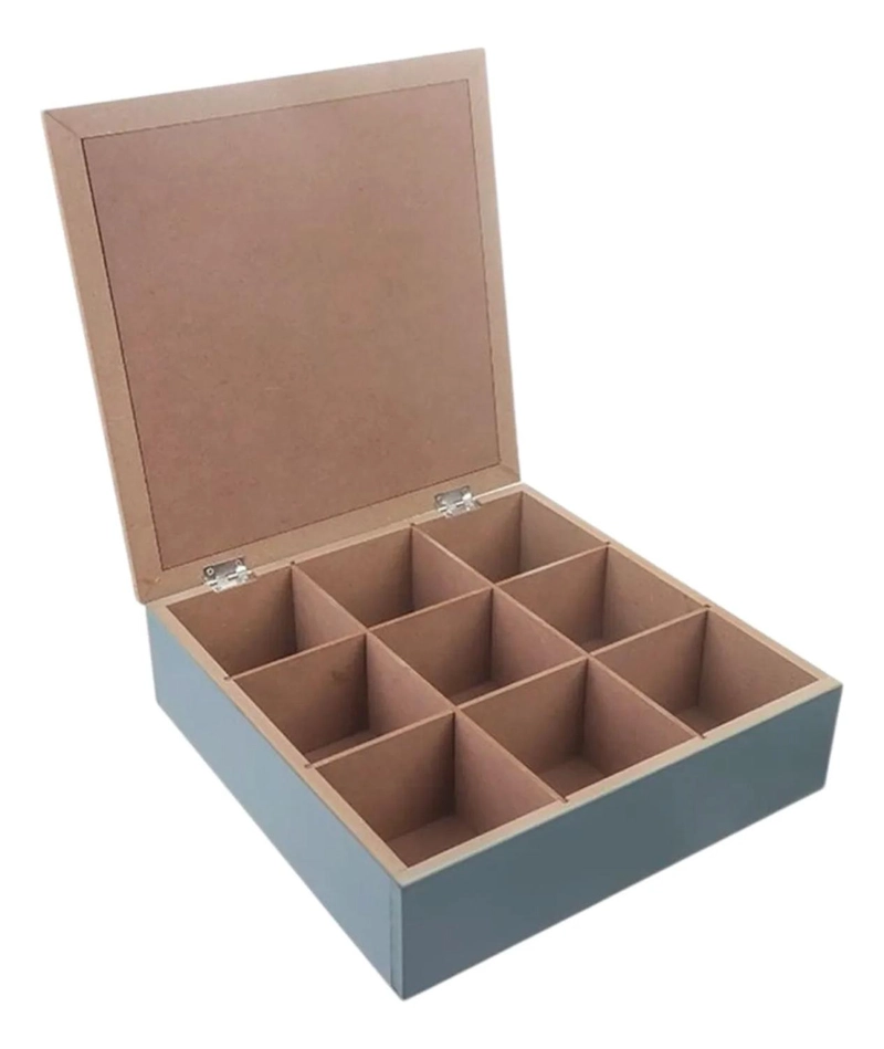 CAJA DE TE  MEDIANA DE MADERA 9 ESPACIOS AZUL AZUL CLARO - 4