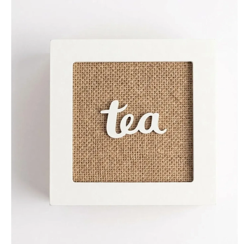 CAJA DE TE  MEDIANA DE MADERA 4 ESPACIOS DISEÑO FLORES BEIGE - 4