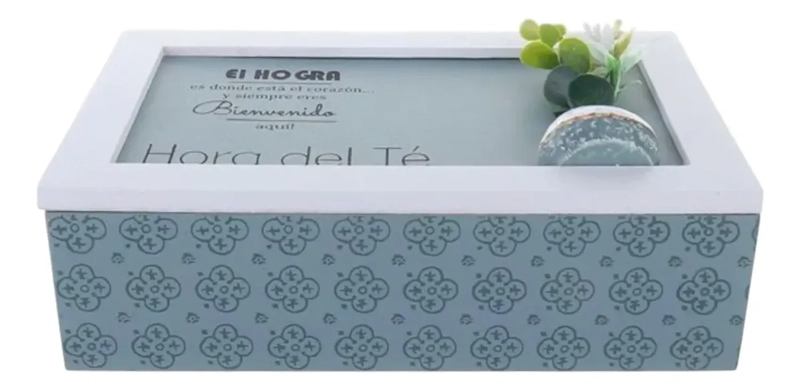 CAJA DE TE  MEDIANA DE MADERA 6 ESPACIOS AZUL AZUL CLARO - 2