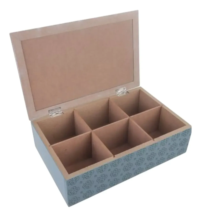 CAJA DE TE  MEDIANA DE MADERA 6 ESPACIOS AZUL AZUL CLARO - 3