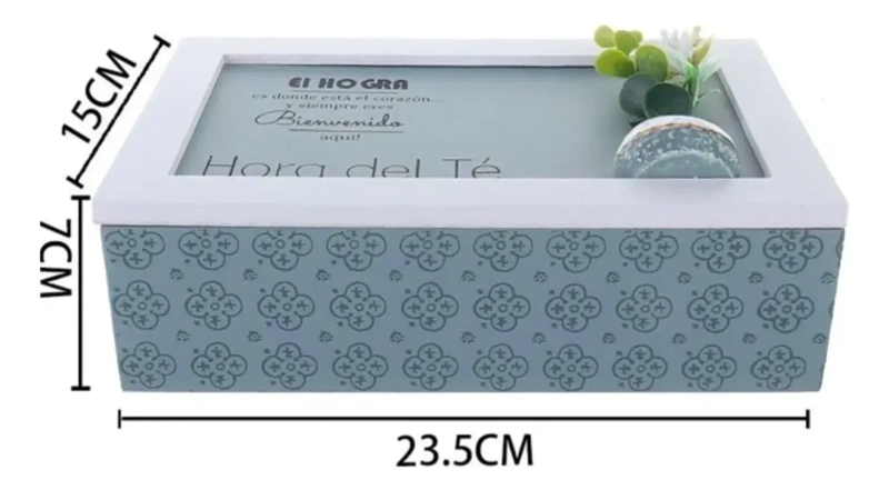 CAJA DE TE  MEDIANA DE MADERA 6 ESPACIOS AZUL AZUL CLARO - 4