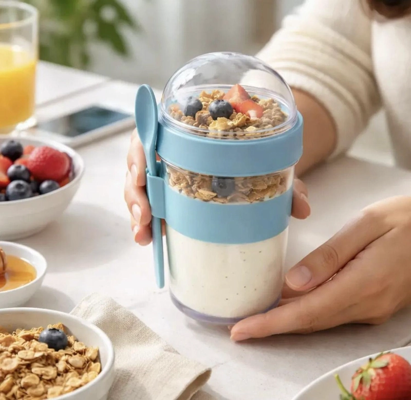VASO DE YOGURT LECHE BEBIDAS Y CEREAL FRUTAS FRUTOS SECOS TAMAÑO 1 AZUL - 2