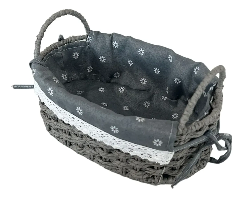 CESTA PANERA TEJIDA CESTA DE PAN OVALADA 27X17CM DISEÑO FLOR - 1