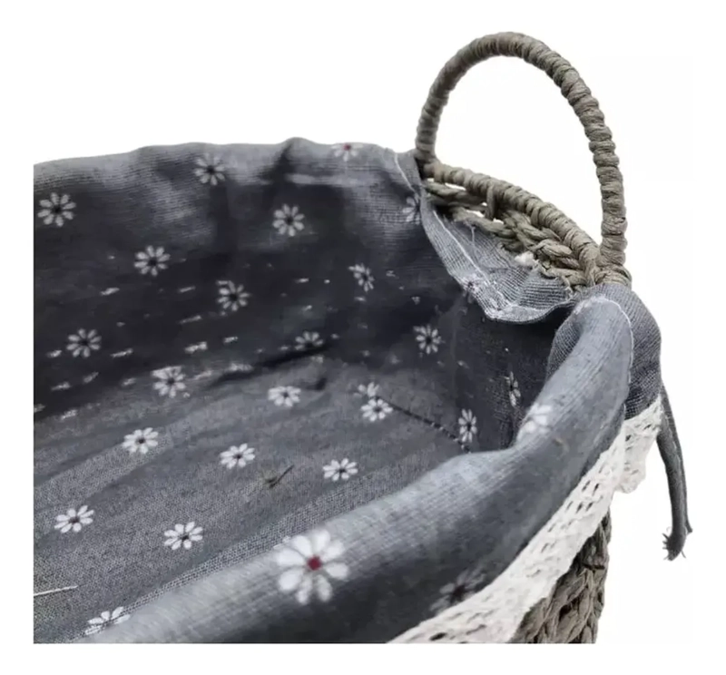 CESTA PANERA TEJIDA CESTA DE PAN OVALADA 27X17CM DISEÑO FLOR - 2