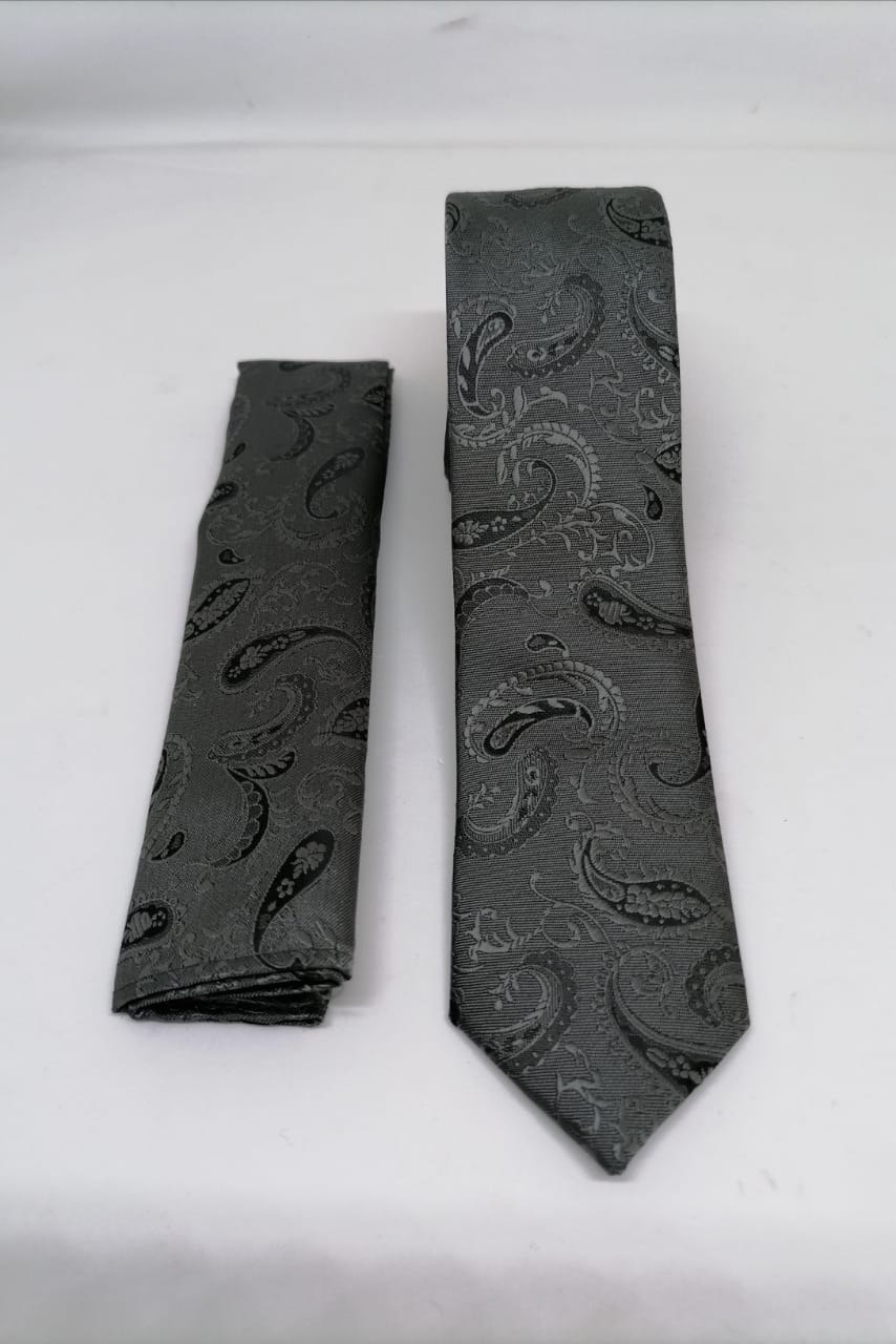 CORBATA MICROFIBRA UA-KIPA GRIS CON PAÑUELO - 1