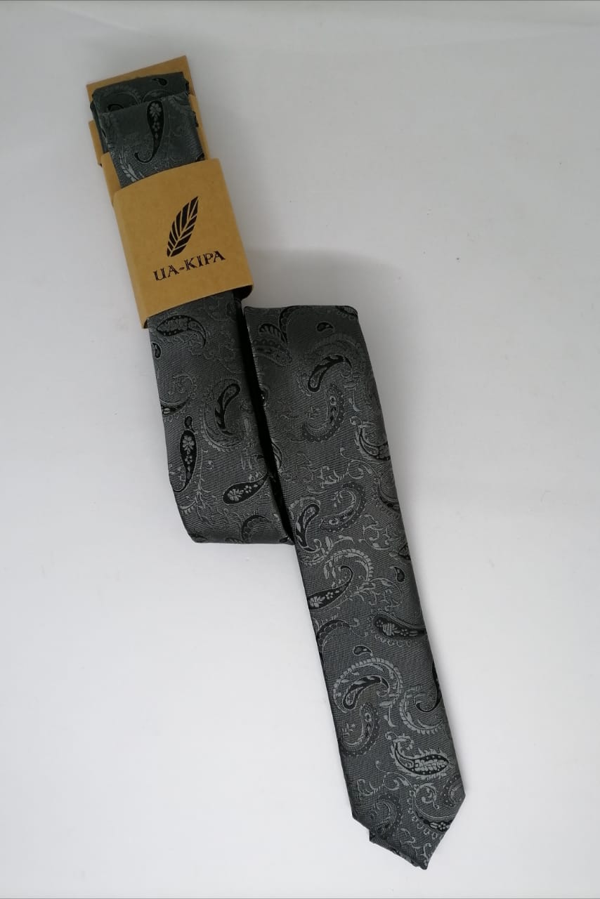 CORBATA MICROFIBRA UA-KIPA GRIS CON PAÑUELO - 2
