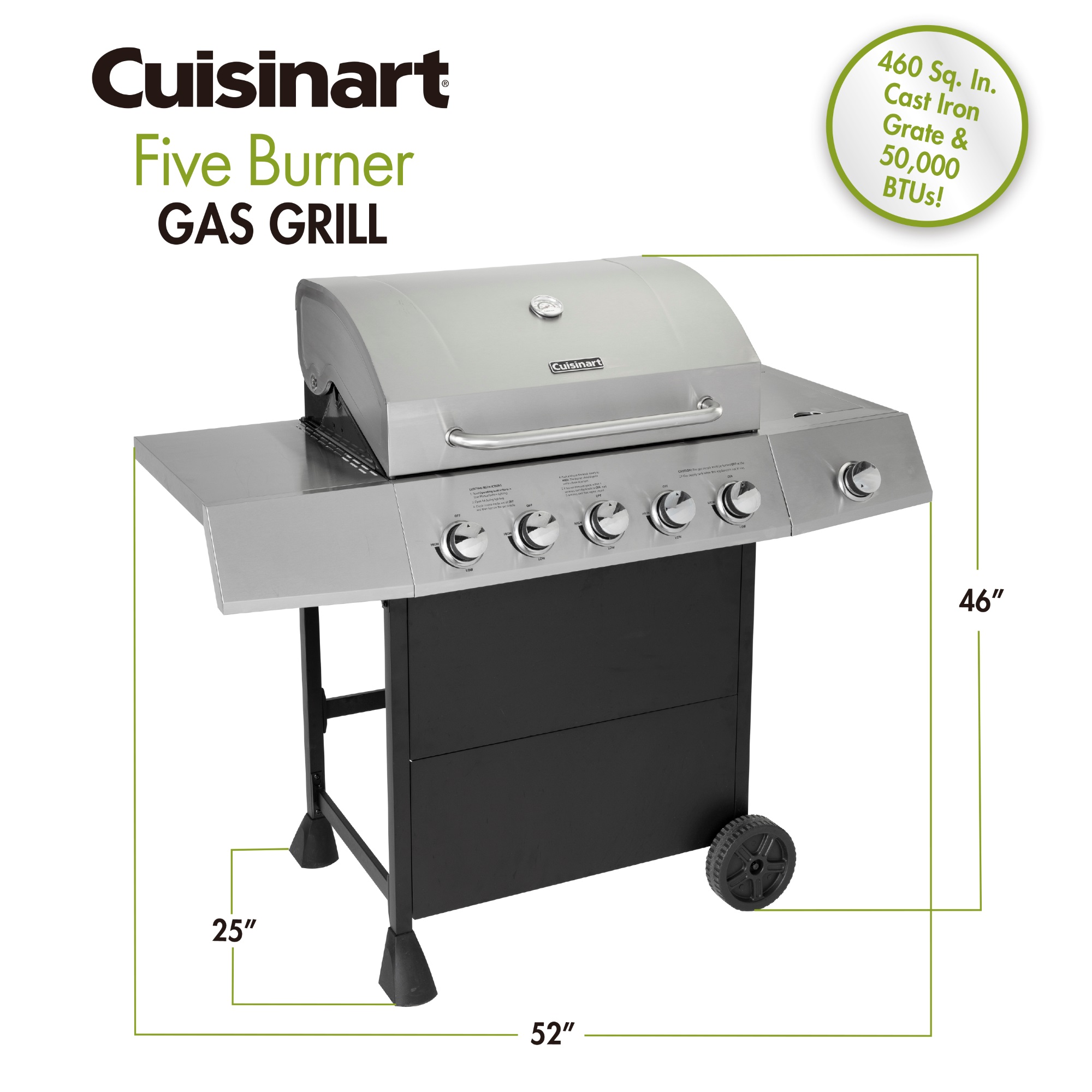 PARRILLA A GAS DE 5 QUEMADORES CON QUEMADOR LATERAL CGG-8500 CUSINART - 4